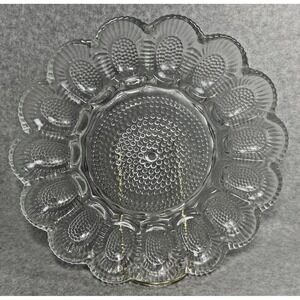 VTG Clear Glass Deviled Egg Plate 11" Hobnail Scalloped Edge Snack Tray Indiana?